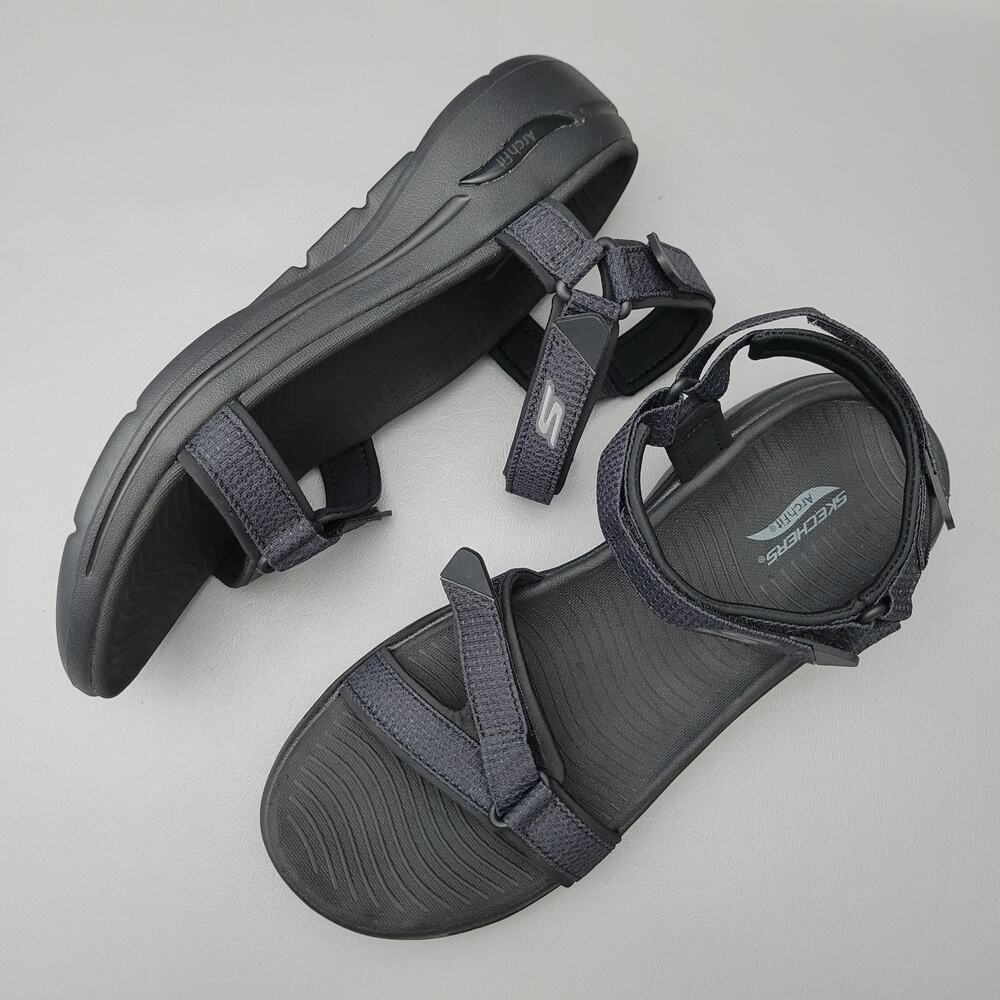 Skechers Womens Go Walk Arch Fit Cruise Around Black Sandals Shoes 140251 Sz 10
